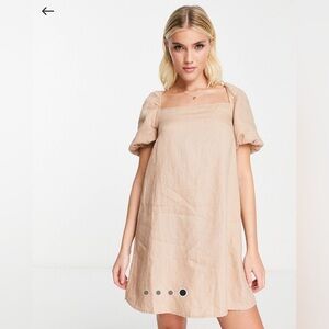 & Other Stories linen tie back mini dress in beige